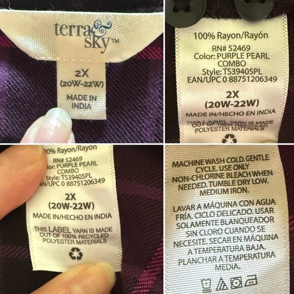 Womens Purple Black Plaid Shirt Size 2X Button Down Long Sleeve Indie Plaidcore - Picture 4 of 8